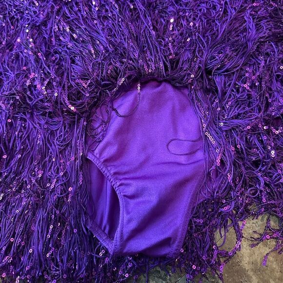 Weissman Dance Purple Fringe Unitard Sparky Flapper Costume Adult Size MA 8/10 - Picture 4 of 9